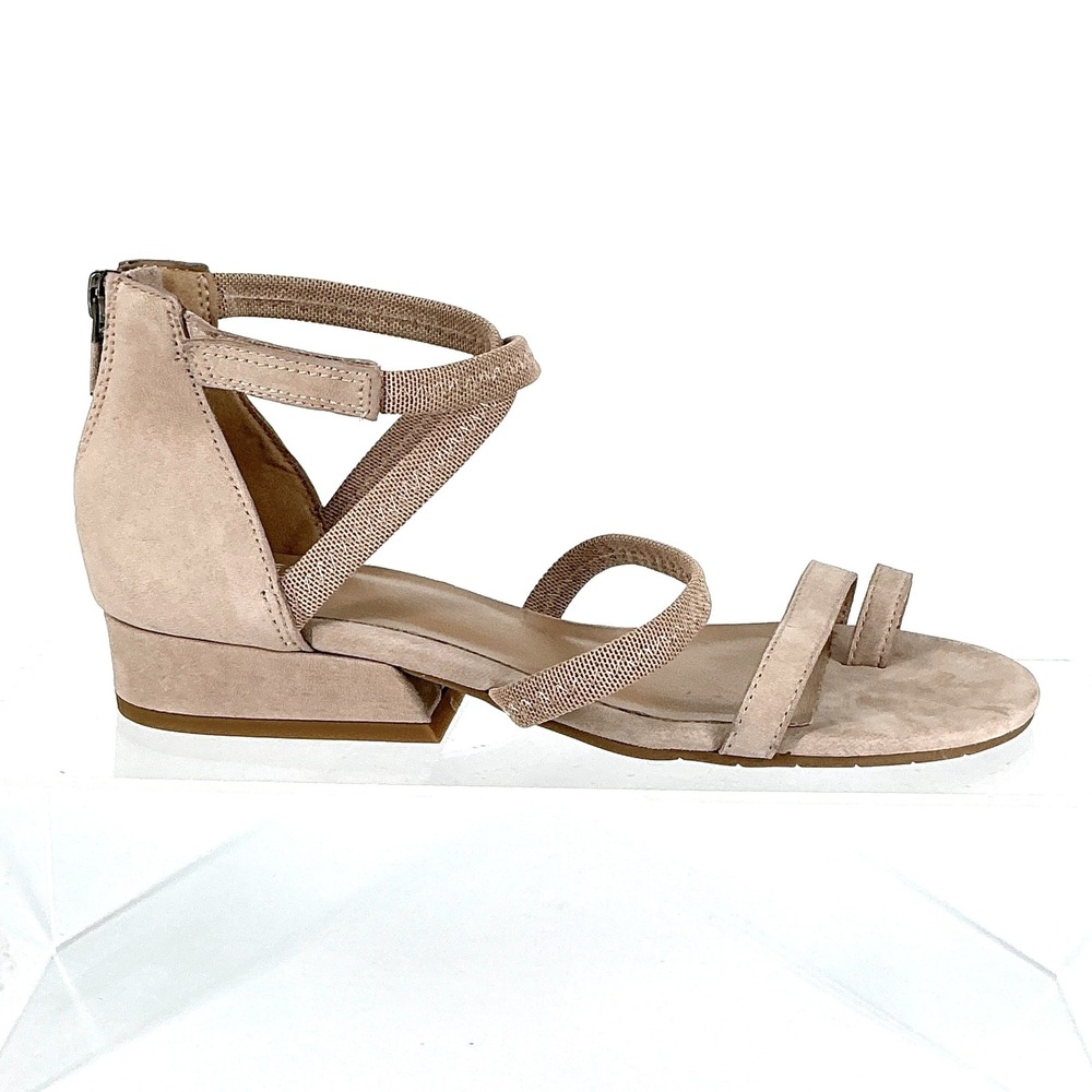 Eileen Fisher Size 7 Nude Suede Strappy Toe Loop Low Heel Sandals NEW Emily $198